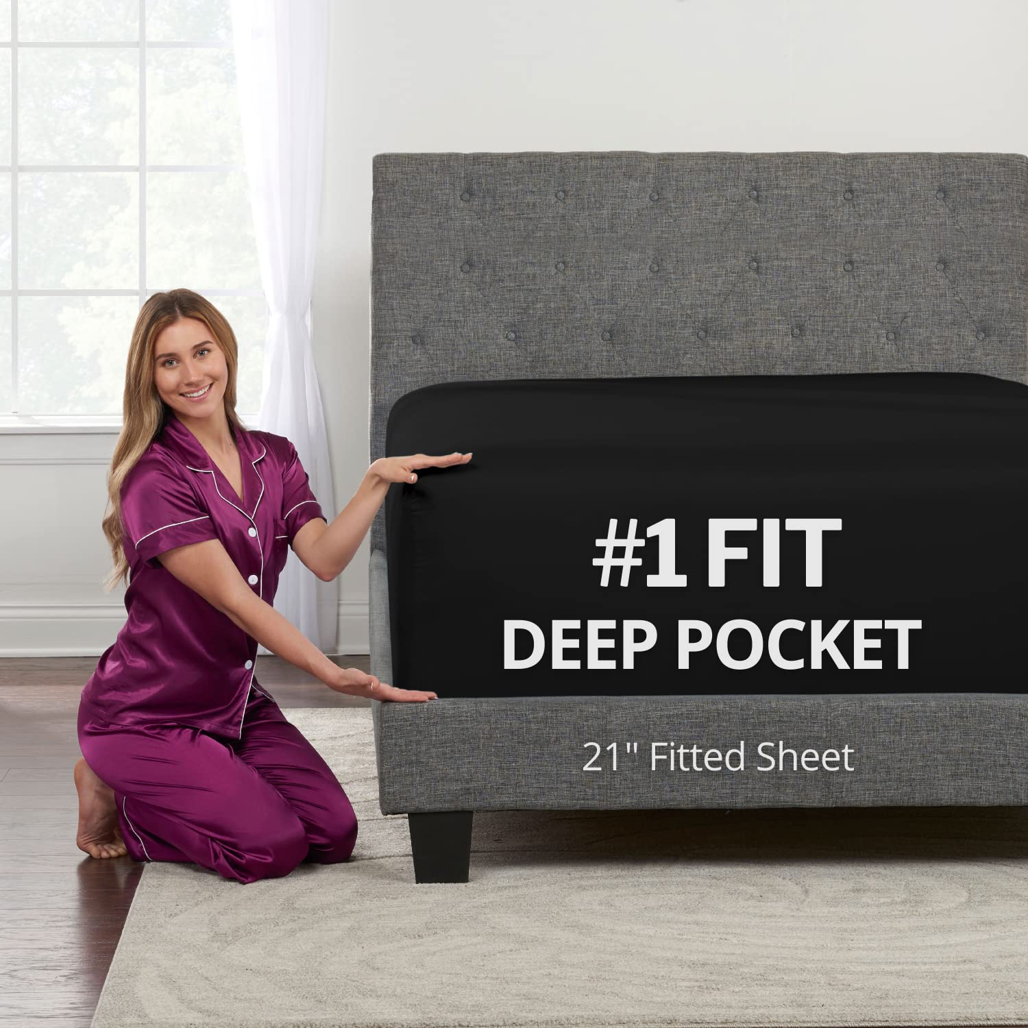 Dealuxe California King Fitted Sheet Deep Pocket - Cal King Fitted Sheet Only - 21In Deep Pocket Fitted Perfectly Fit 17In-23In